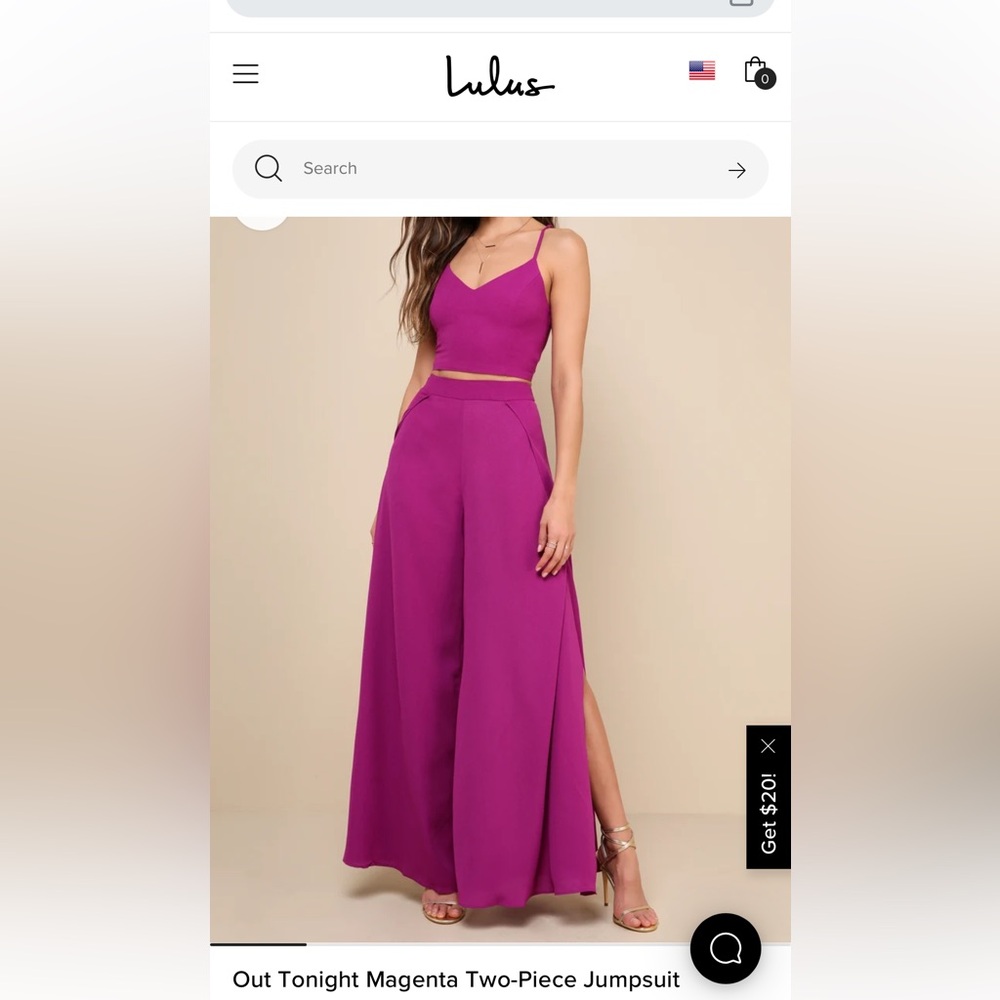Lulus out-tonight two piece jumpsuit magenta